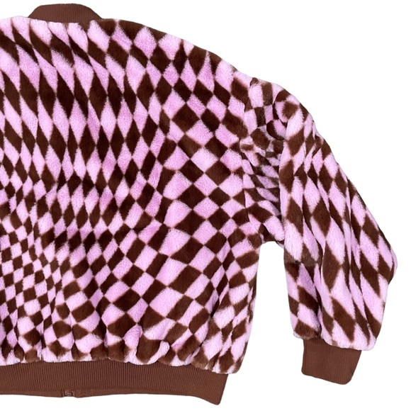 COTTON ON Pink Brown Pattern Faux Fur Bomber Jacket Small - Picture 10 of 12